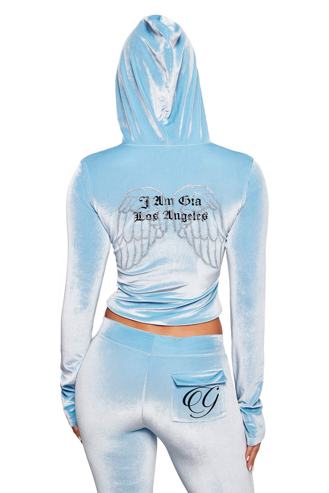 BLARE VELOUR POCKET HOODIE - ICE BLUE