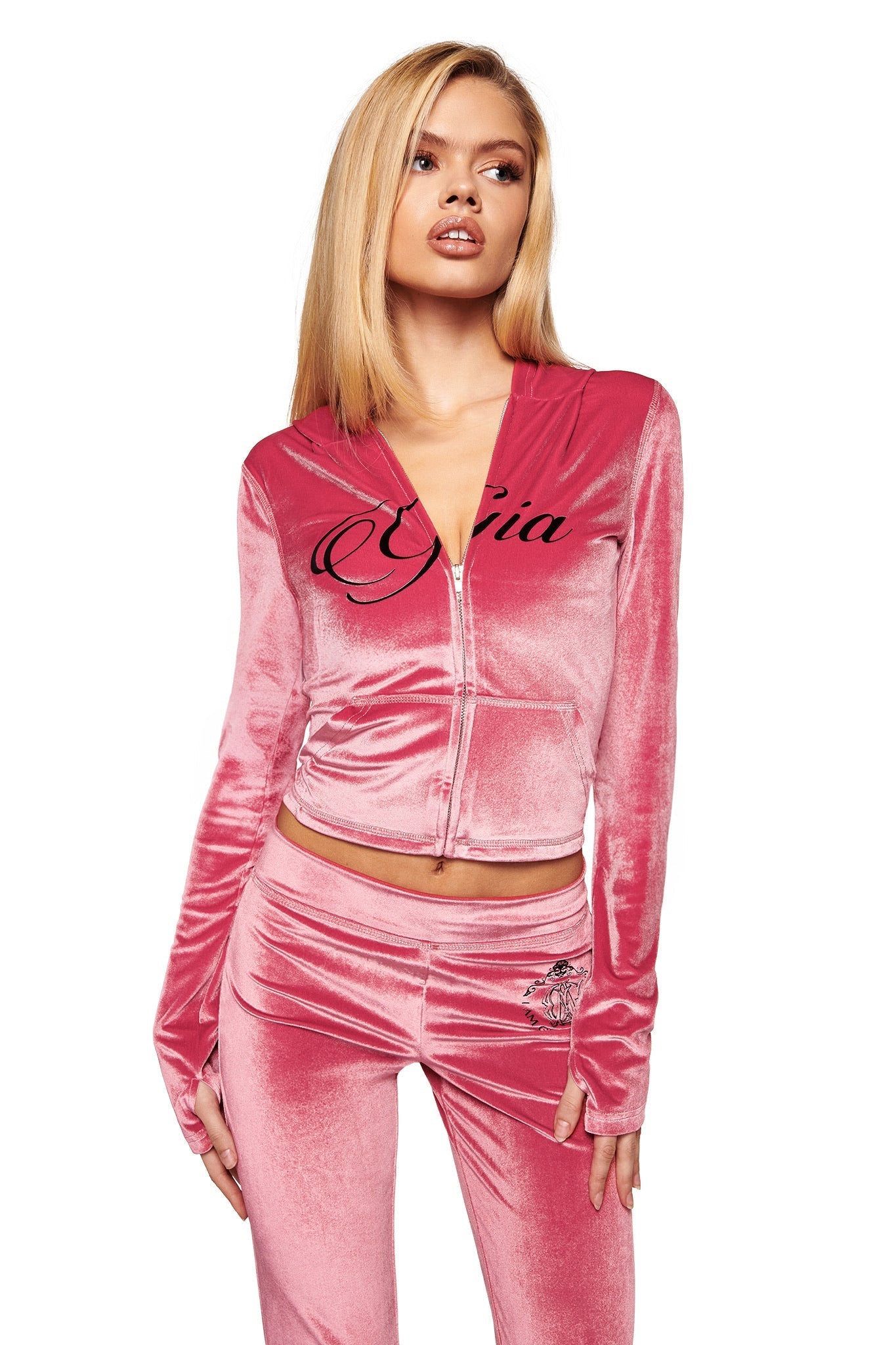 BLARE VELOUR POCKET HOODIE - PINK