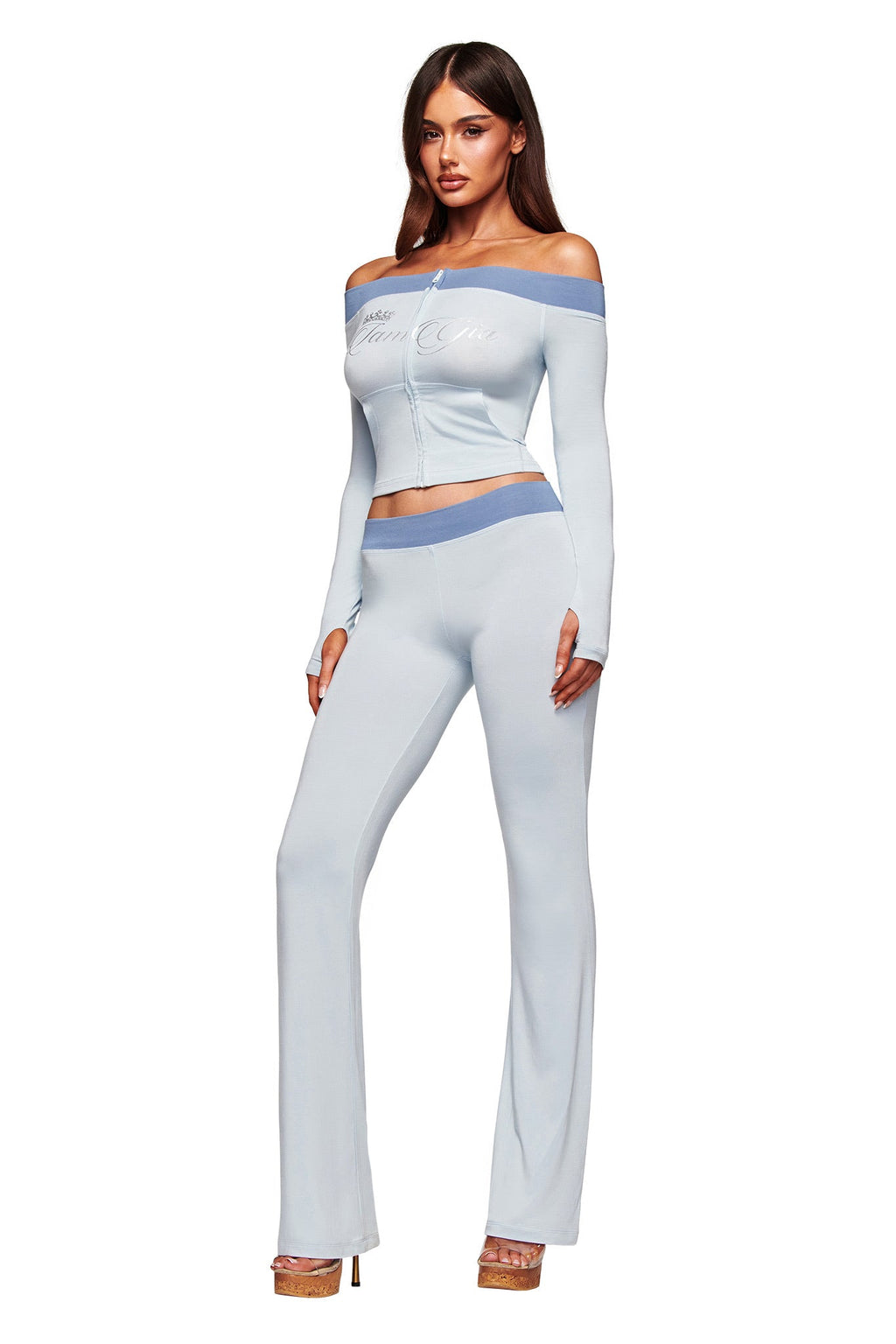 BLARE LOWER RISE TRACKPANT - TWO TONE POWDER BLUE