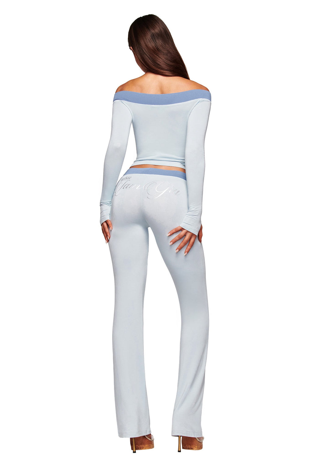 BLARE OFF SHOULDER TOP - TWO TONE POWDER BLUE