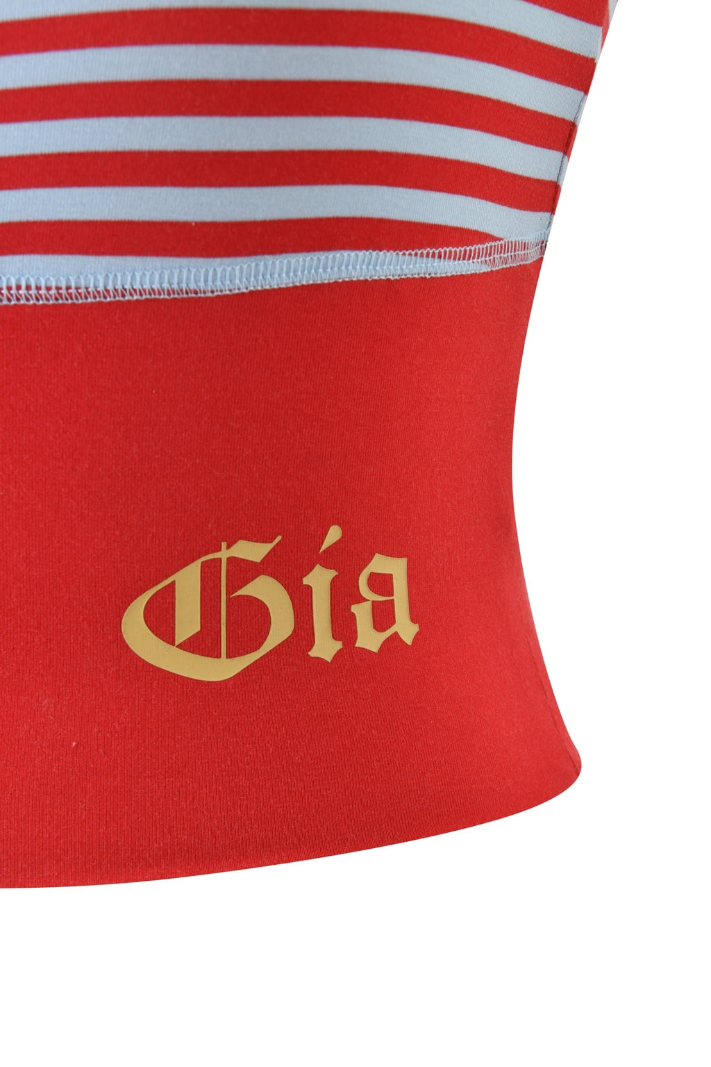 BLARE ZIP BOOB TUBE - RED AND BLUE STRIPE