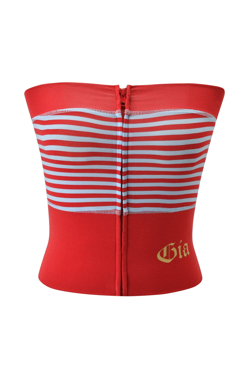 BLARE ZIP BOOB TUBE - RED AND BLUE STRIPE