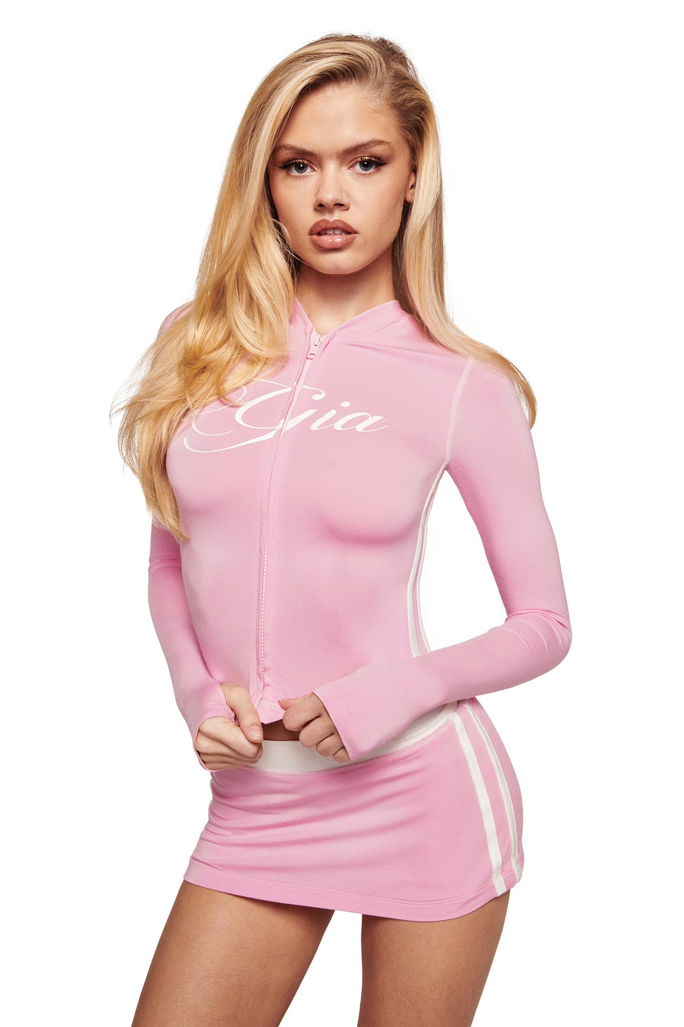 BLARE PIPING MICRO SKORT - BABY PINK AND WHITE