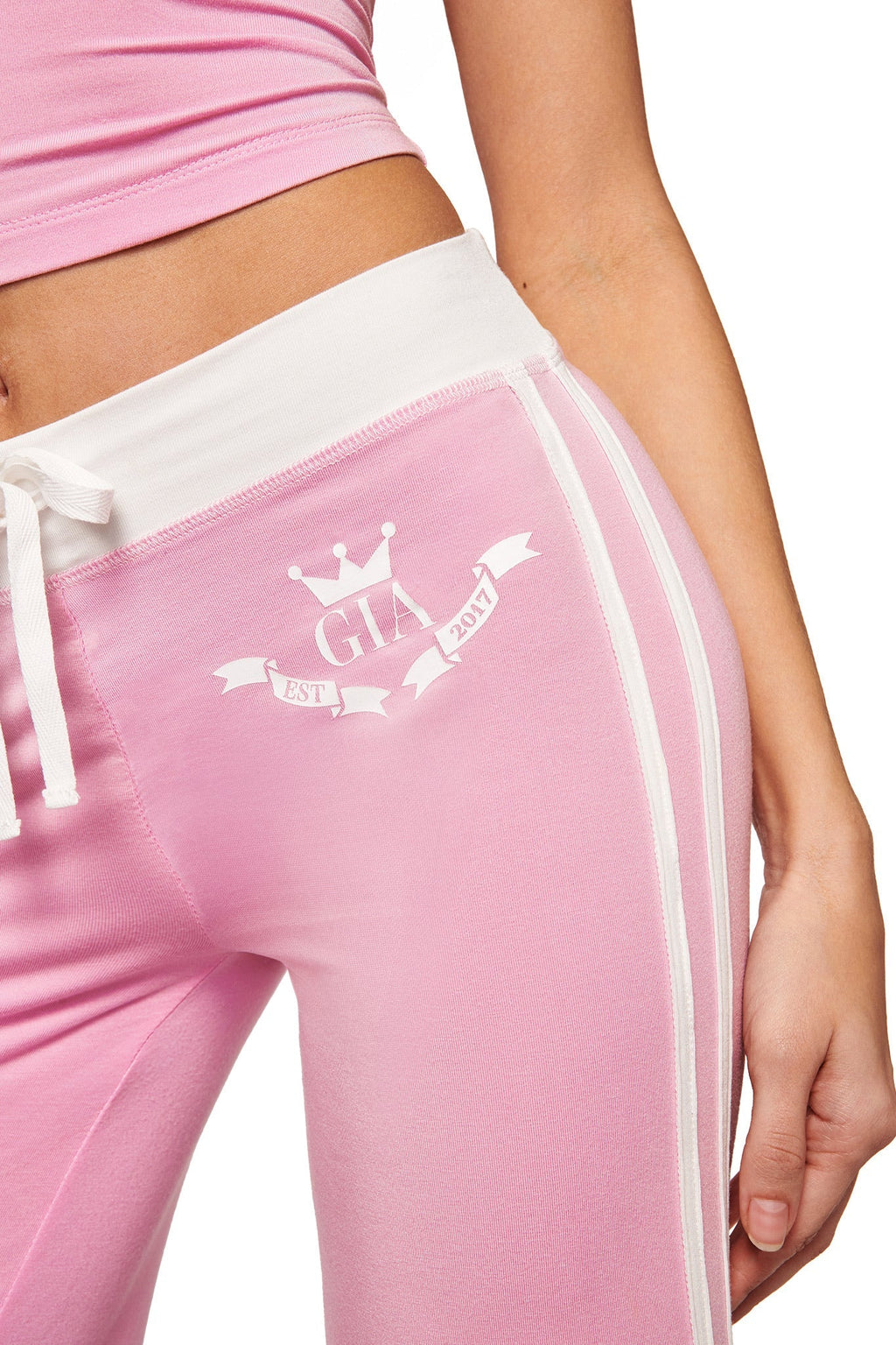 BLARE PIPING TRACKPANT - BABY PINK AND WHITE