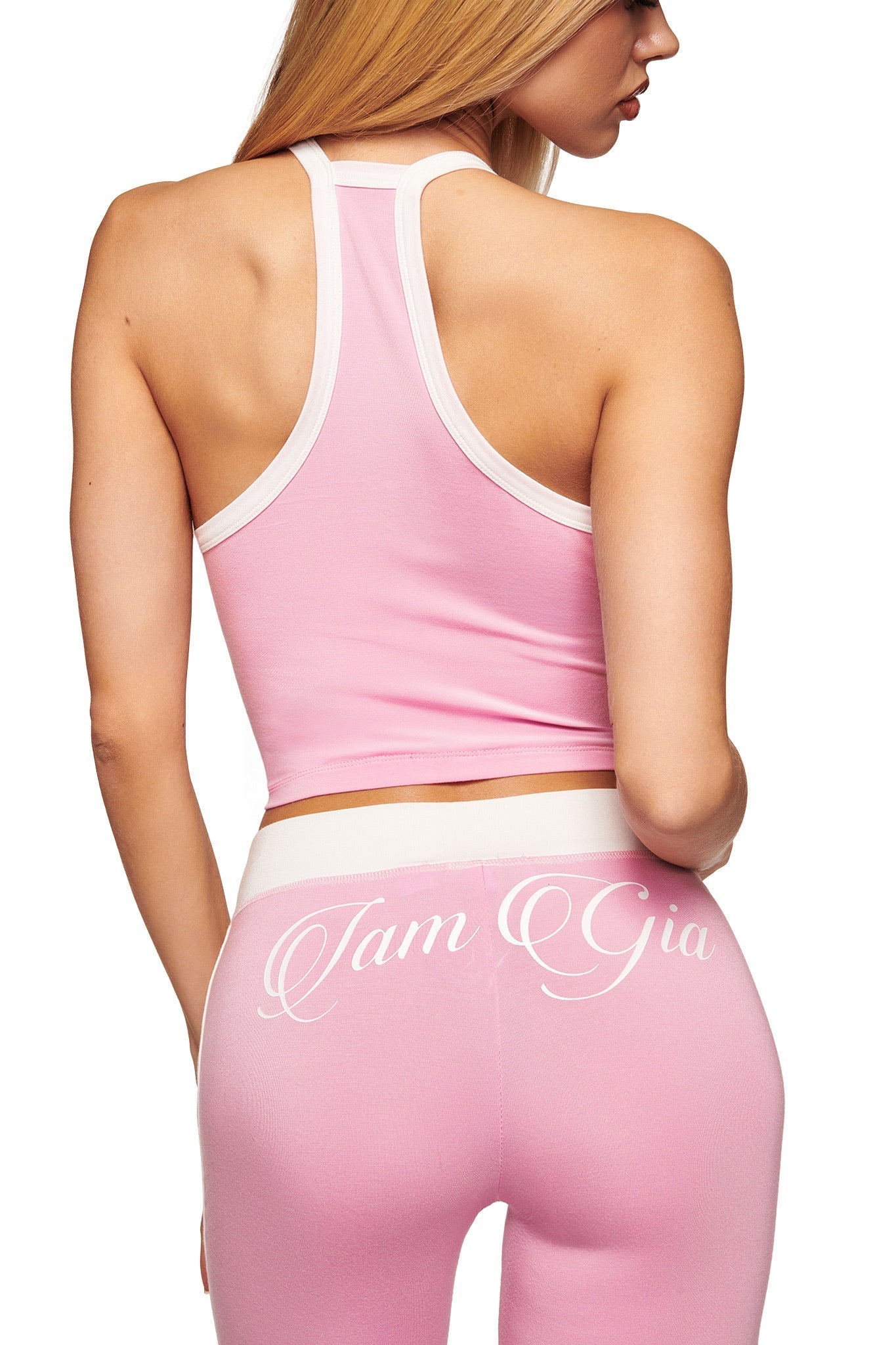 BLARE V-NECK TANK - BABY PINK AND WHITE