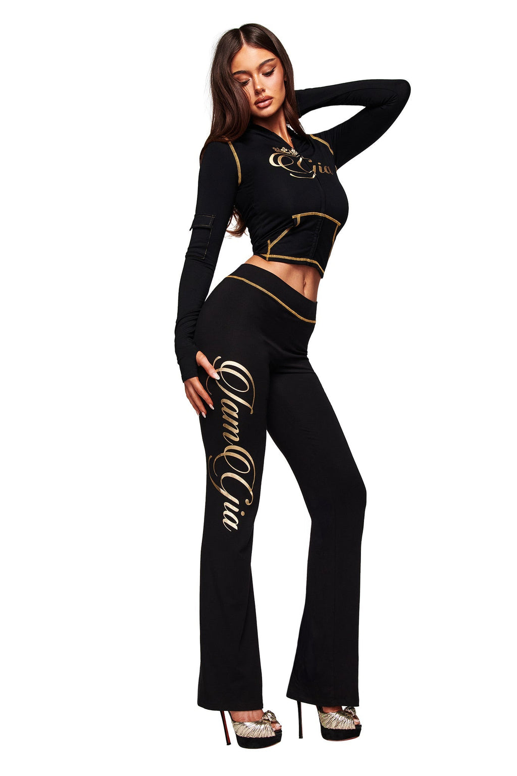 BLARE FORM MULTI POCKET HOODIE - BLACK AND GOLD