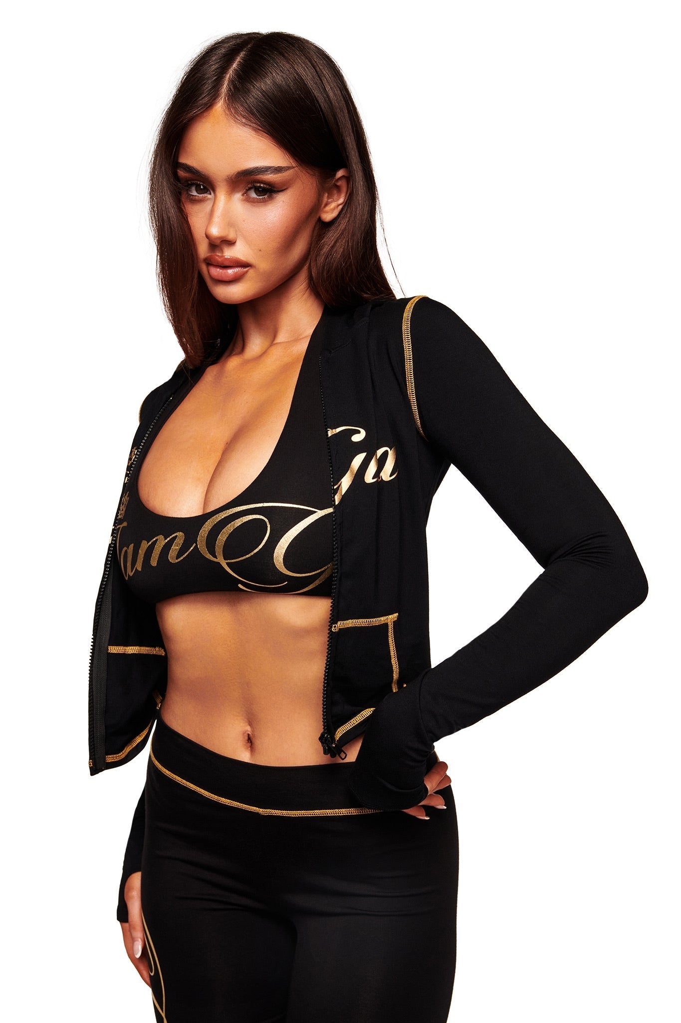 BLARE FORM MULTI POCKET HOODIE - BLACK AND GOLD