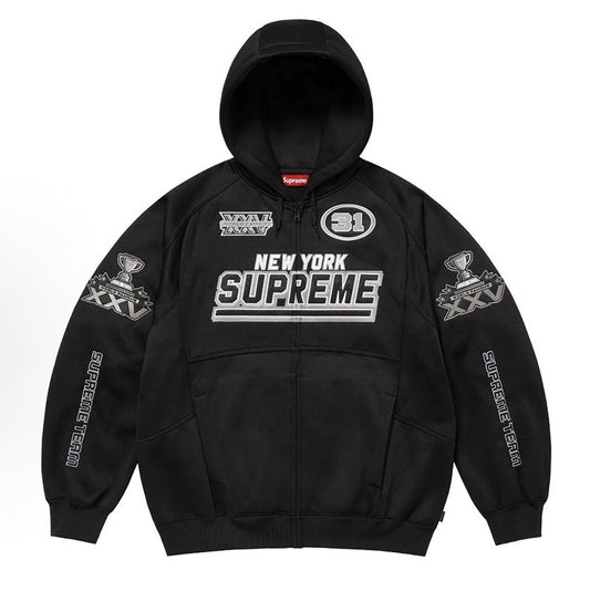 Supreme logo-patch zip-fastening hoodie