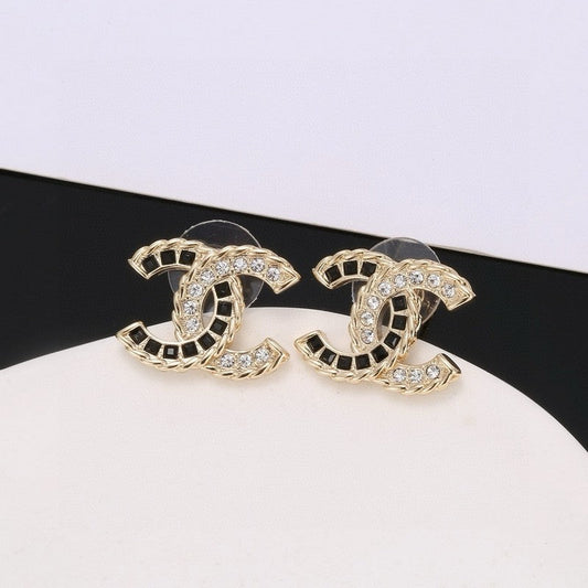 18K  Chanel Crystal Leather Earrings
