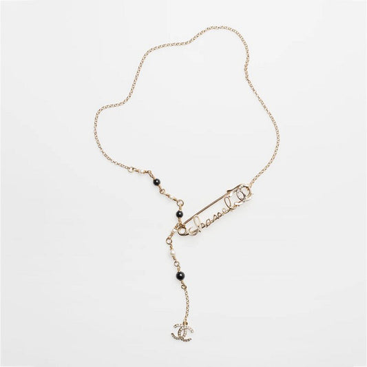 18K  Chanel Rhinestone Pearl Letter Necklace