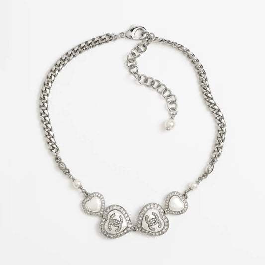 18K  Chanel Heart Crystals Necklace