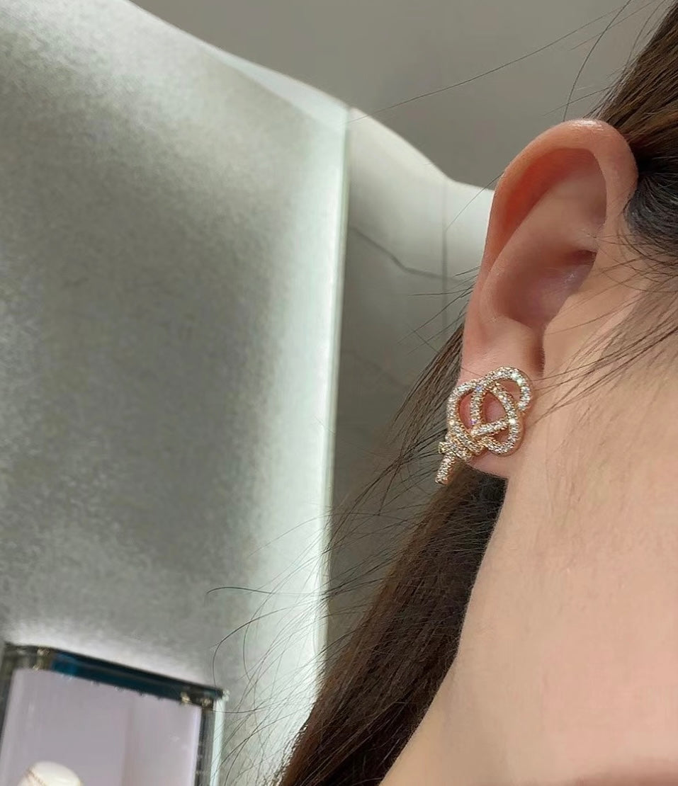 18K Tiffany Keys Woven Diamond Earrings