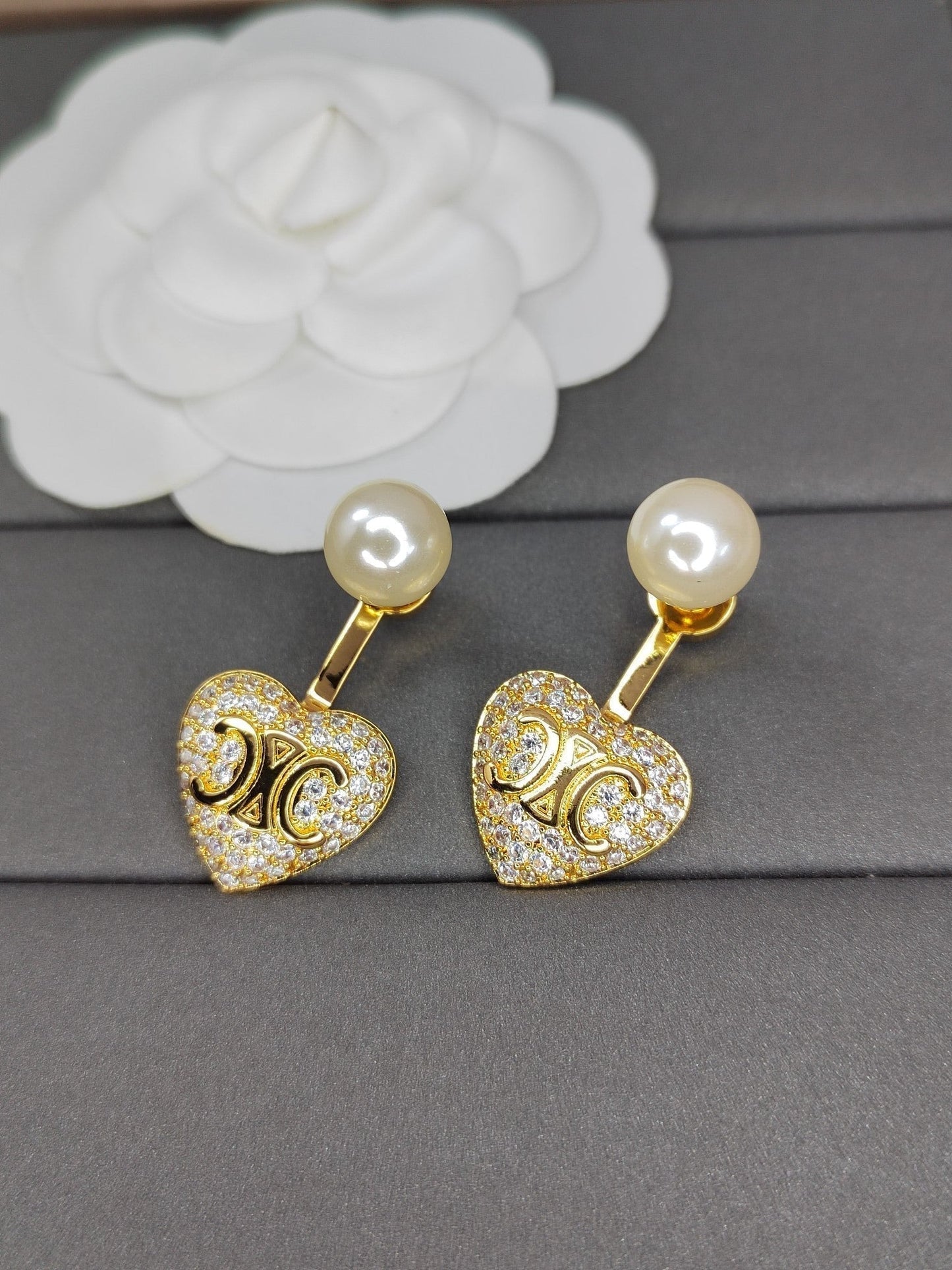 18K Celine Diamond Heart Earrings