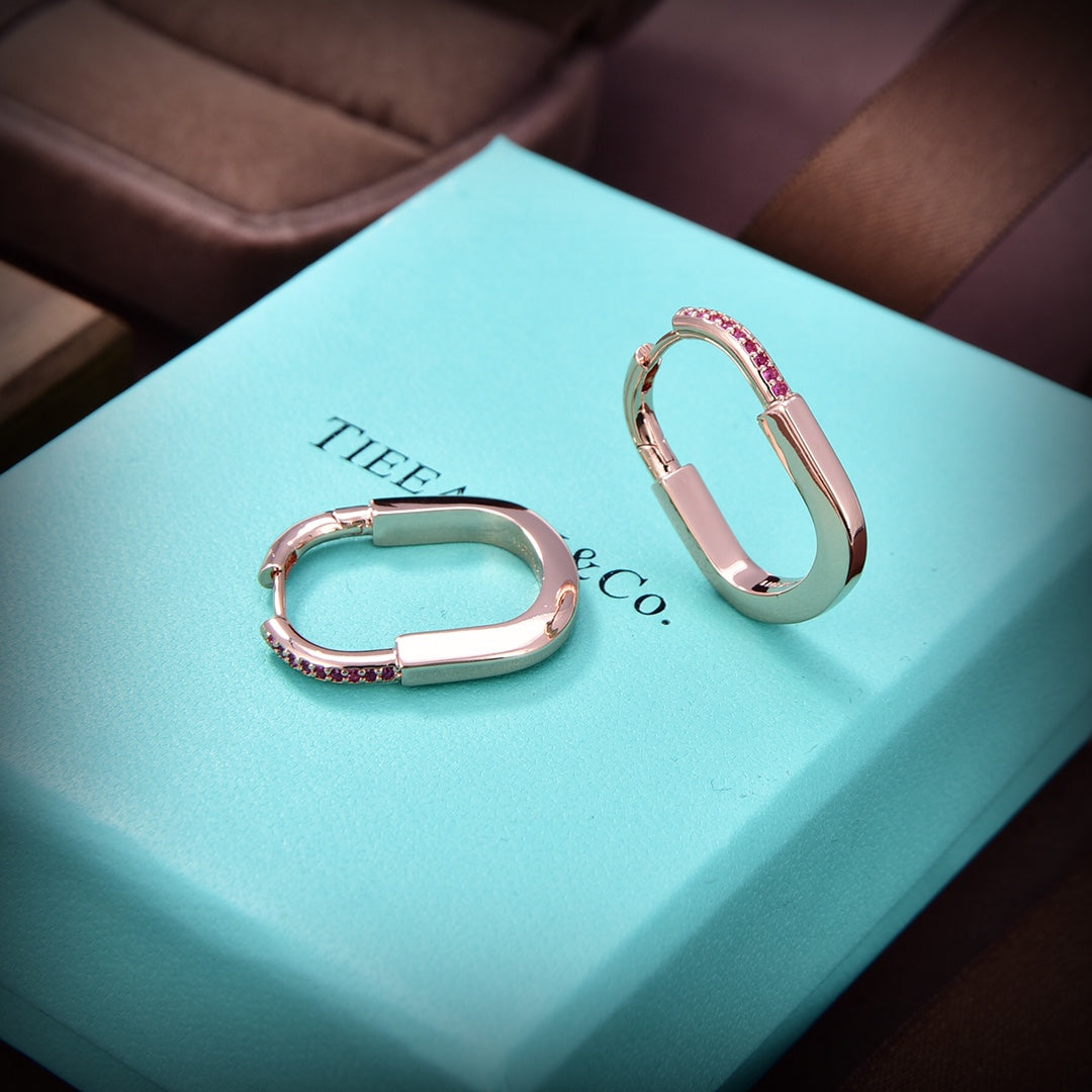 18K Tiffany Lock Diamonds Medium Earrings